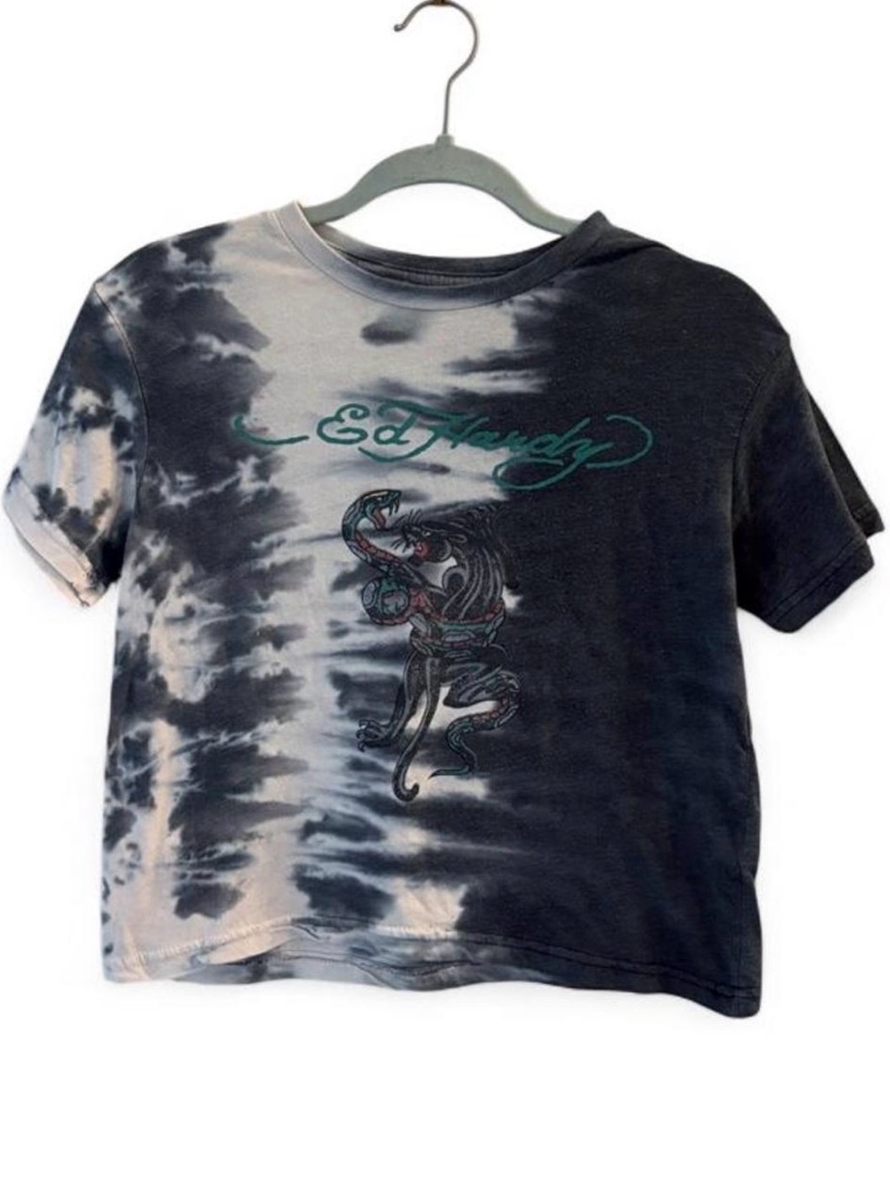 Ed Hardy Women’s Tie-Dye Black & White Graphic Tee